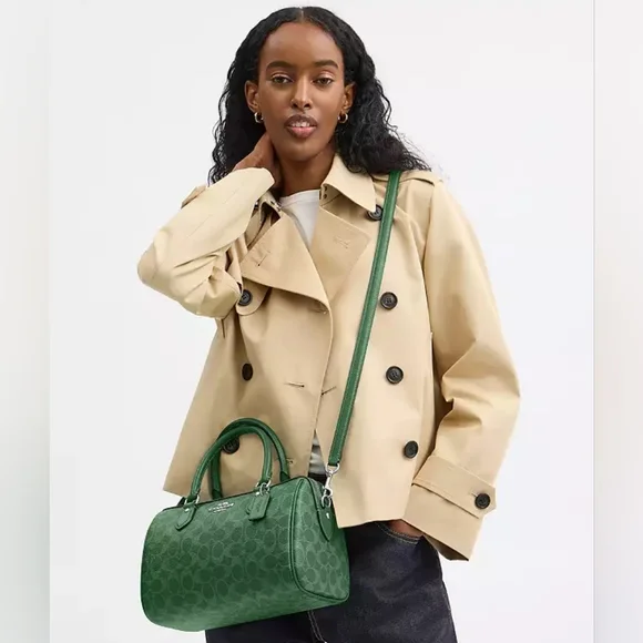 New! Rowan Satchel Bag In Signature Canvas In Silver/Bright Jade - Picture 4 of 6